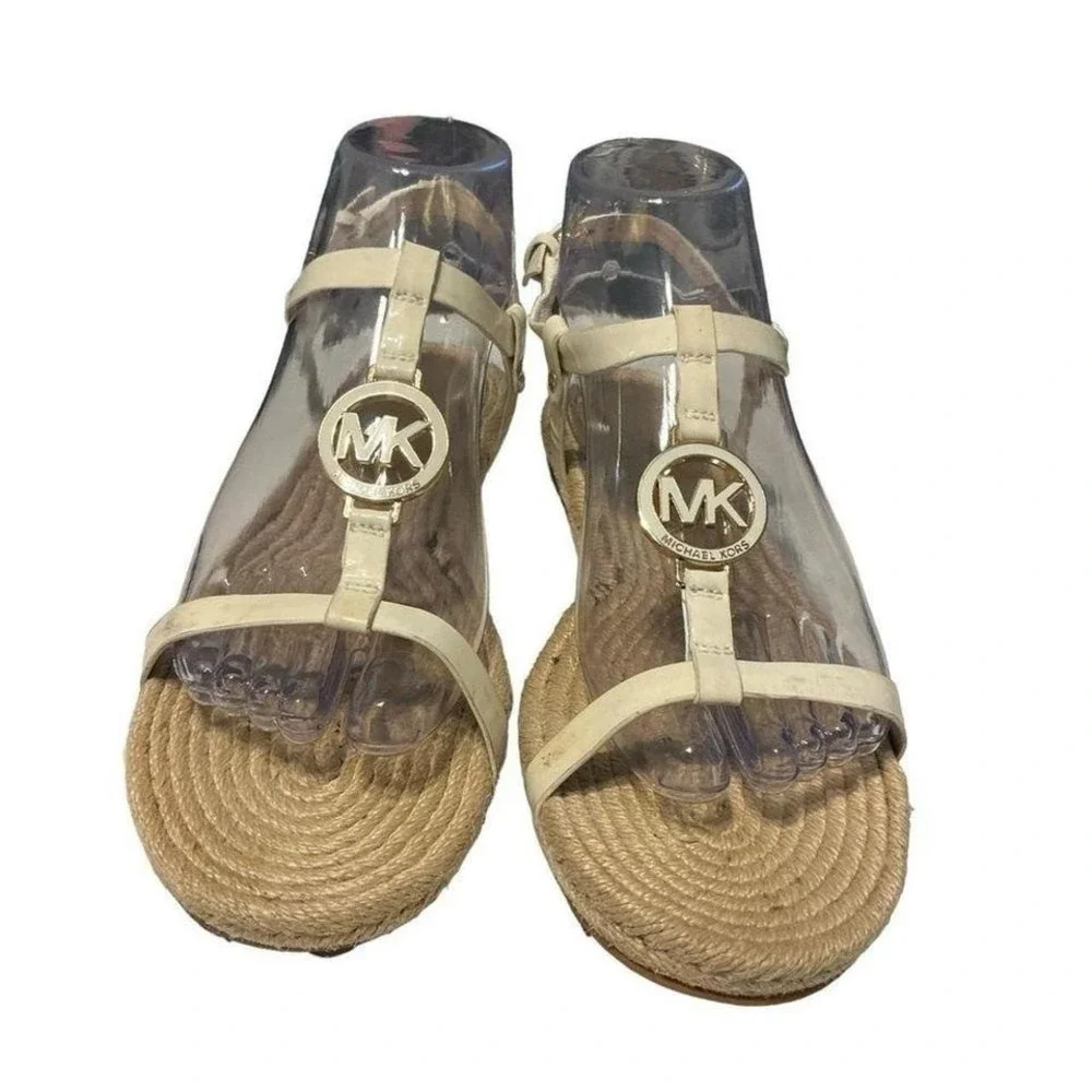 MICHAEL KORS HOPE‎ WHITE PATENT MK LOGO ESPADRILLE SANDALS SIZE 6.5